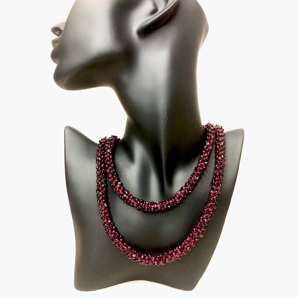 Red Garnet Gemstone Rhodolite Pyrope Cluster Necklace 32 inches Long